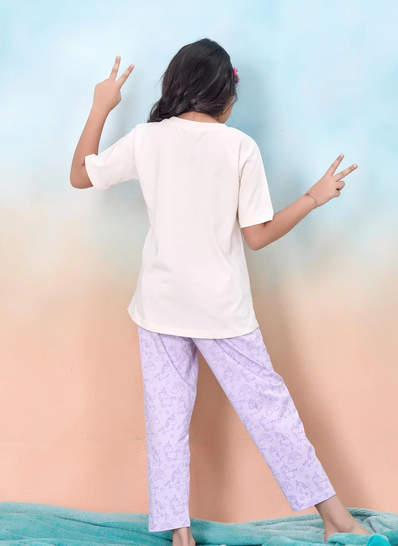 أرتيميا طقم بيجامة فاخر للبنات بطبعة حلم اليونيكورن قطعتين - بلوزة وبنطلون